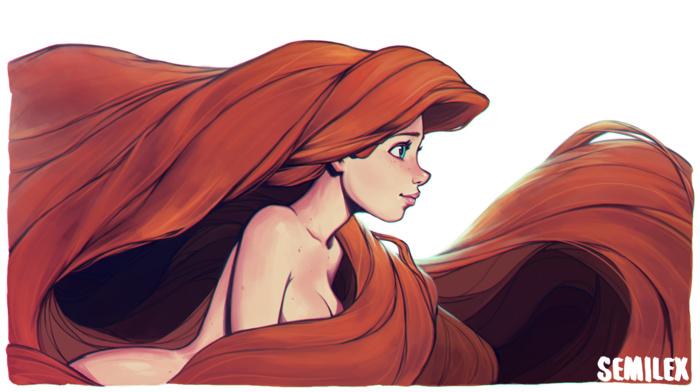 redhead, The Little Mermaid, mermaids, profile, Disney