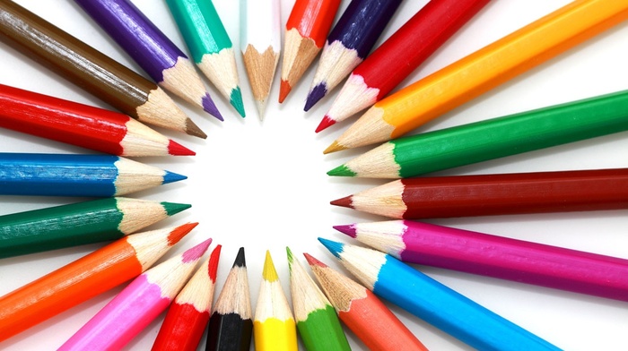 pencils, wood, bright, colorful, circle, pattern