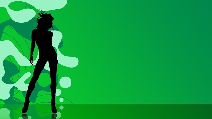 silhouette, girl, green, digital art, dancing, illustration, disco, vector, vintage