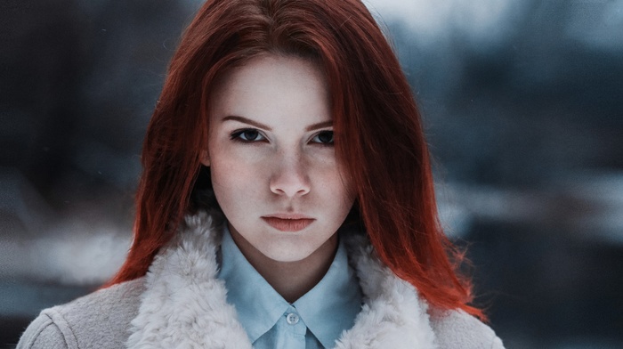 looking at viewer, girl, portrait, girl outdoors, redhead, face