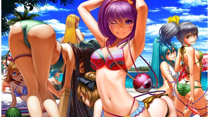 anime, bikini, beach