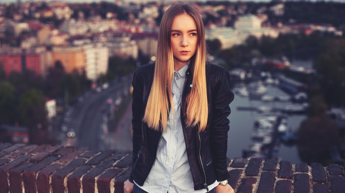 leather jackets, looking away, girl outdoors, girl