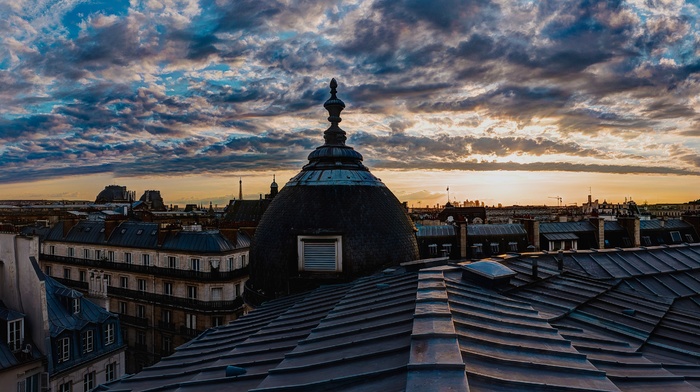 rooftops, city, clouds, Paris, France