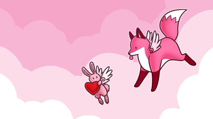 fox, love, Valentines Day, rabbits, stupid fox, wings, heart, animals