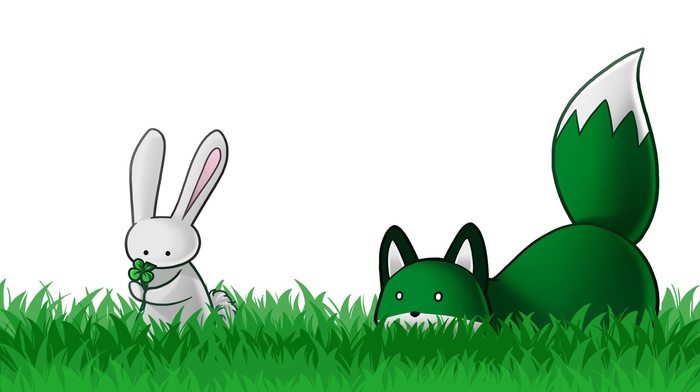 animals, grass, stupid fox, fox, holiday, Shamrock, rabbits