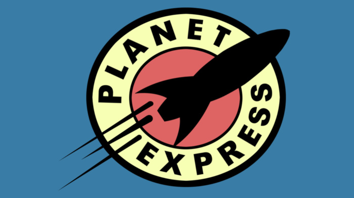 logo, typography, blue background, Futurama