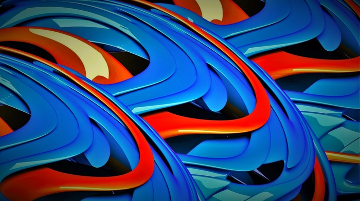 3D, abstract, blue, orange