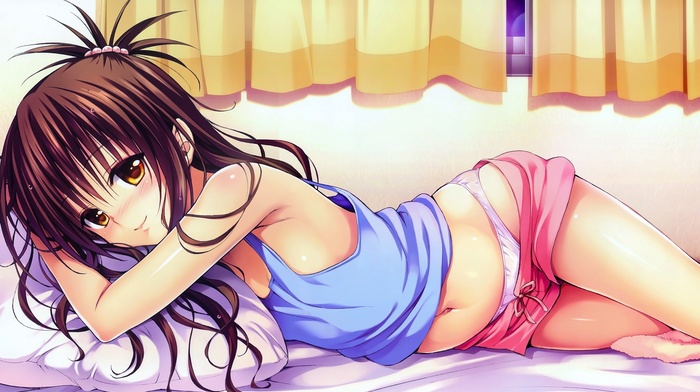 anime, anime girls, in bed, panties, To Love, ru, Yuuki Mikan