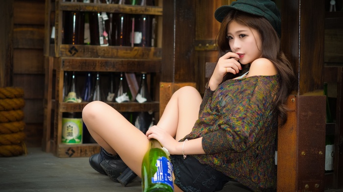 girl, bottles, model, Asian