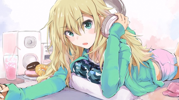 headphones, aqua eyes, THE iDOLMSTER, blonde, anime girls, Hoshii Miki, anime