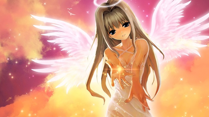 anime, original characters, angel, wings, blue eyes, anime girls