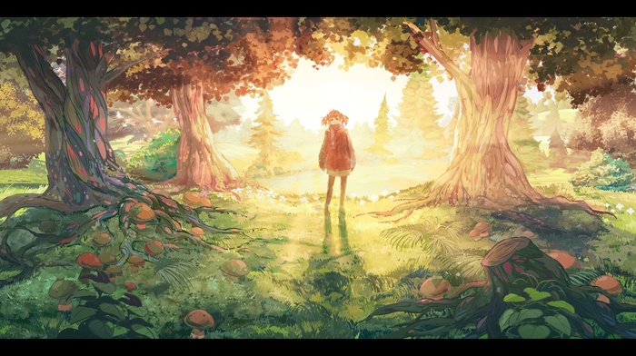 anime, fantasy art, landscape, anime girls, forest