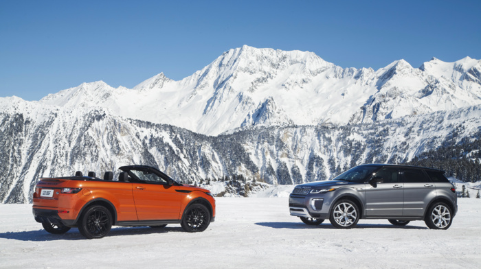 Convertible, snow, mountains, Range Rover Evoque, vehicle, car