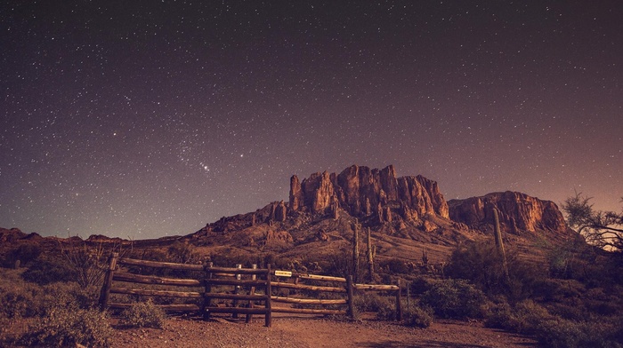 night, rock, landscape, desert, stars