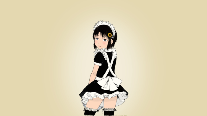 manga, Gomennasai, maid, anime girls, black hair, panties, Zangyaku, anime, stockings, short hair