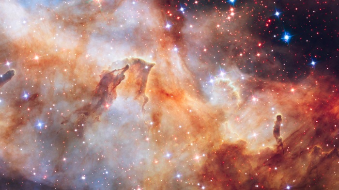 ESA, Westerlund 2, multiple display, stars, Hubble Deep Field, nebula, triple screen, space, galaxy, suns