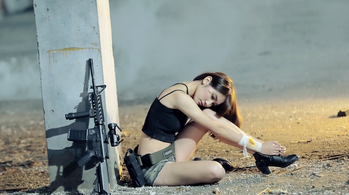 weapon, girl, model, rifles, Asian