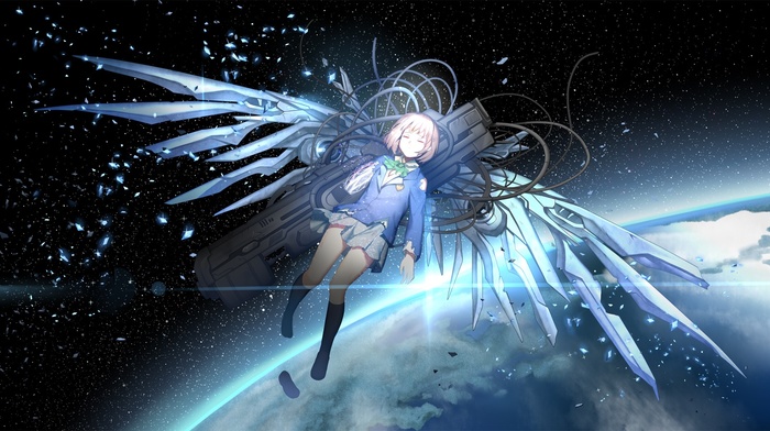 weapon, Saikano, wings, chise, space, Earth