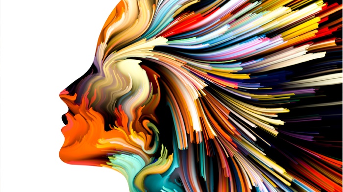 abstract, colorful, white background, artwork, girl, profile