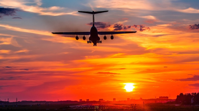 aircraft, landing, sunset, il, 76