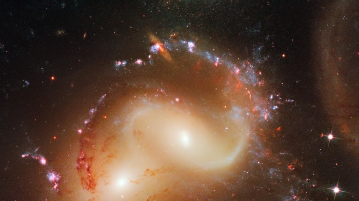triple screen, multiple display, nebula, ESA, Stephans Quintet, stars, Hubble Deep Field, space, suns, galaxy