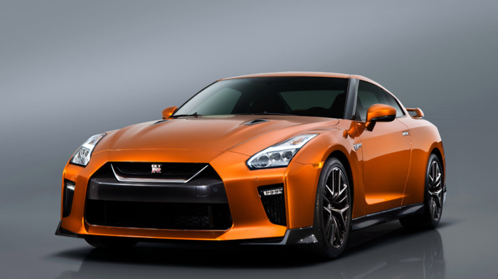 orange cars, Nissan GT, R R35, simple background, nissan gtr, reflection, vehicle, car