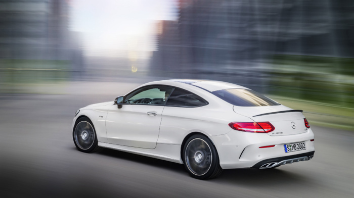 Mercedes, Benz C43 AMG, white cars, vehicle, street, motion blur, car