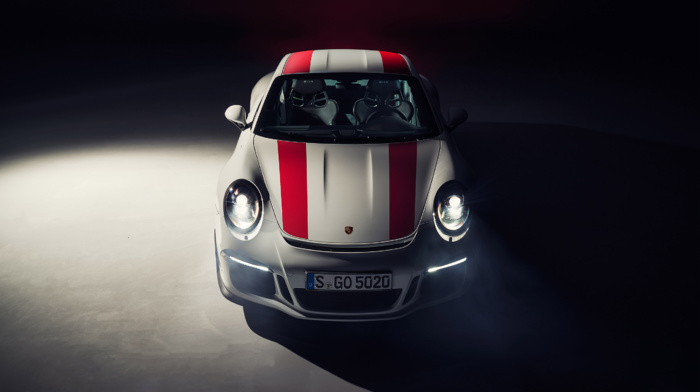 car, Porsche 911R, simple background, vehicle, spotlights