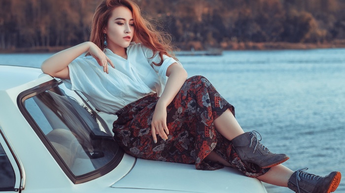 girl outdoors, car, girl with cars, model, girl, vehicle, Asian