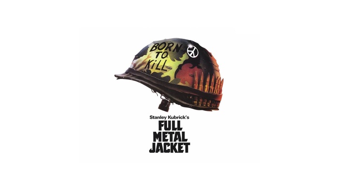 helmet, Vietnam War, Stanley Kubrick, movie poster, Full Metal Jacket, peace sign