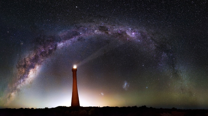 night sky, lighthouse, galaxy, Australia, Milky Way, stars