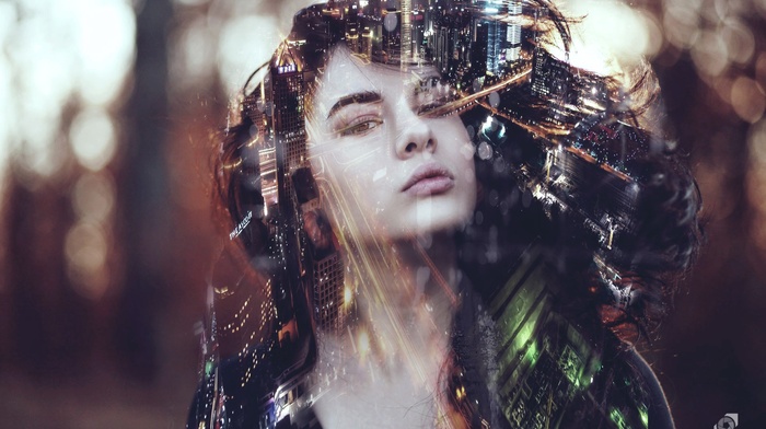 face, Double Exposure, girl indoors