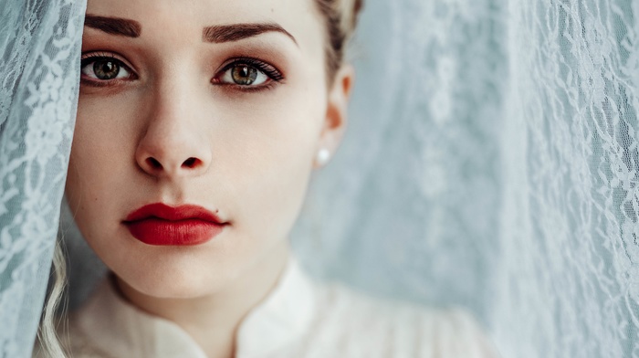 face, girl, portrait, model, red lipstick