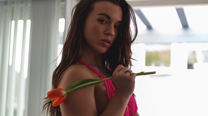 model, flowers, portrait, Justin Swain, looking at viewer, girl