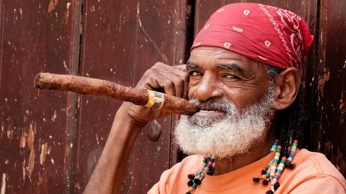 cigars, looking at viewer, old people, Cuba
