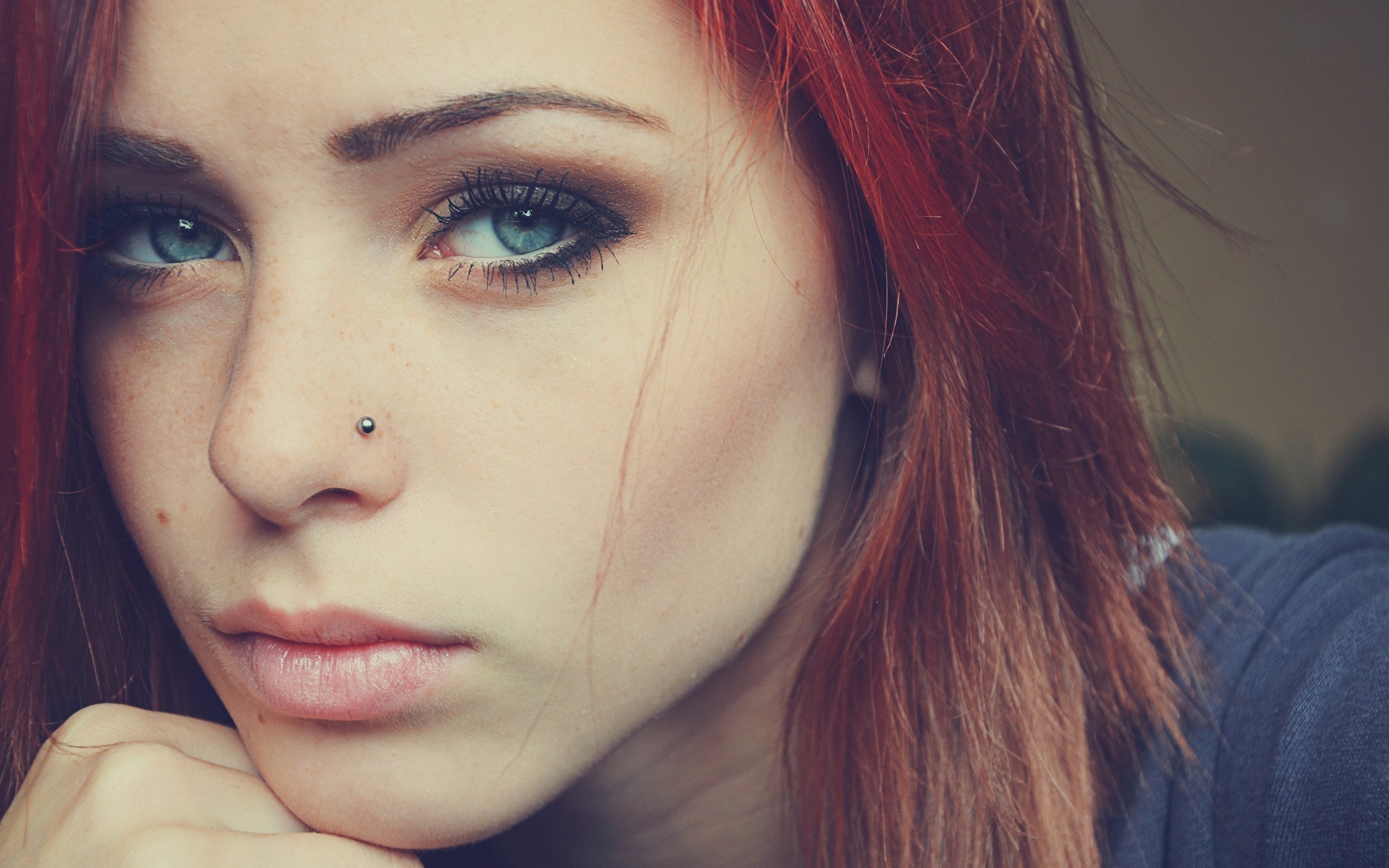 Resolution 1366x768px Wallpaper Red Hair Face Blue Eyes Girl Makeup 119700 For Your