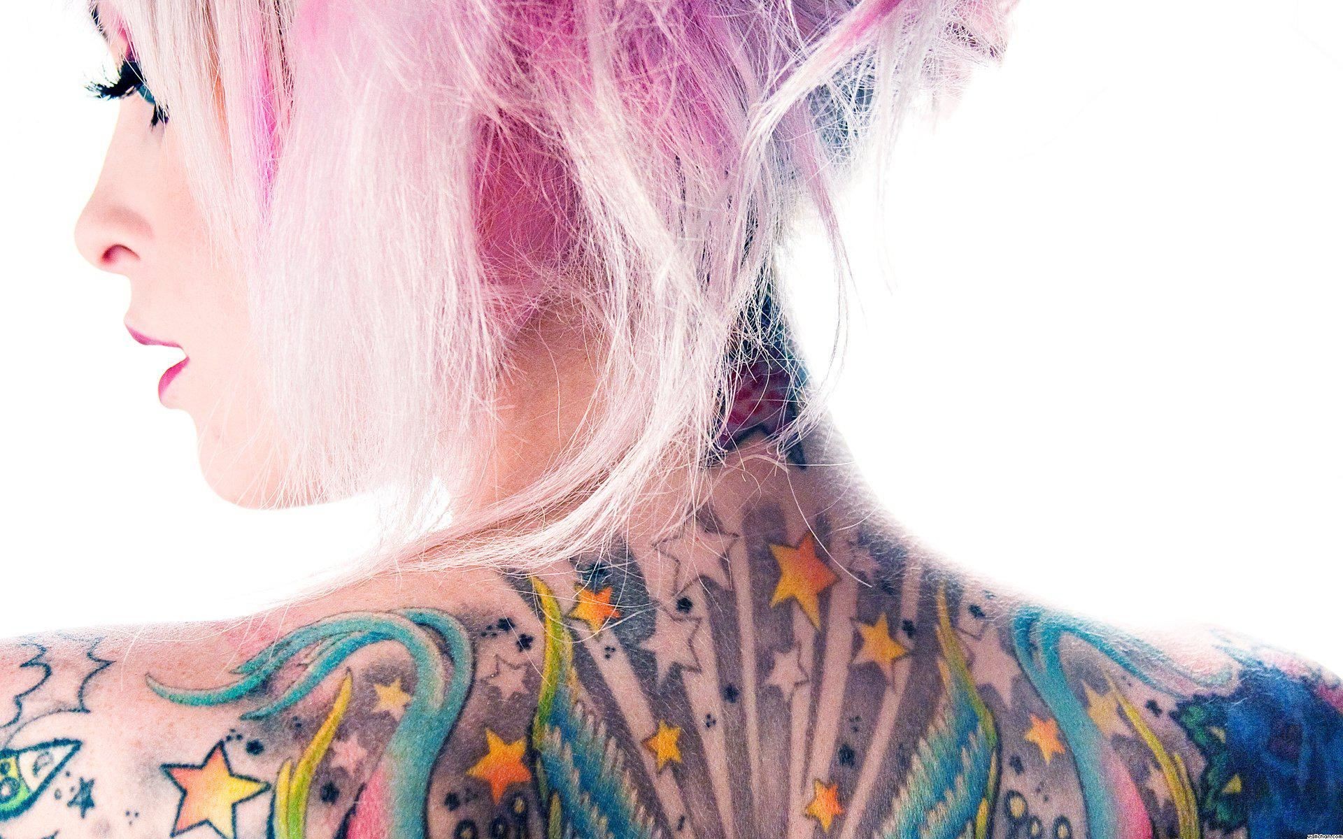 Wallpaper girl, tattoo, pink hair, Technobase FM.
