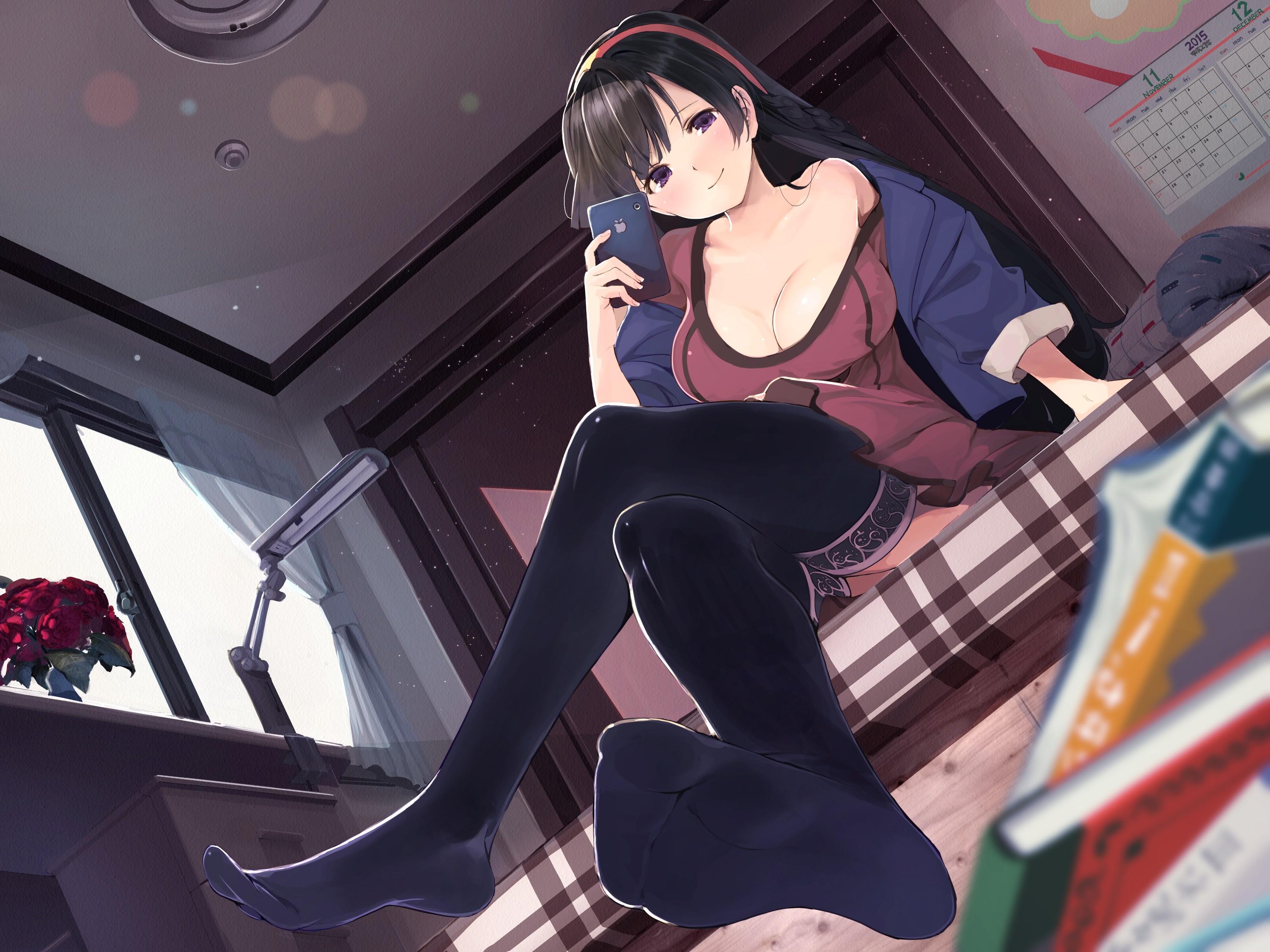 Wallpaper cleavage, bedroom, anime girls, original characters, anime, thigh...