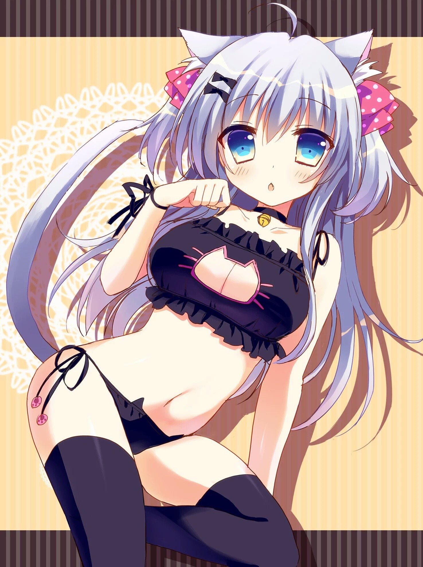 cat keyhole bra, anime girls, tail, nekomimi, original characters, anime -  wallpaper #206626 (1476x1977px) on Wallls.com