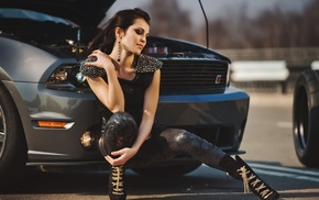 Sati Kazanova, brunette, girl, girl with cars, model, Ford Mustang