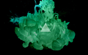 abstract, inverted, green, triangle, digital art, smoke
