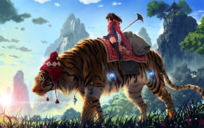 tiger, China, anime girls