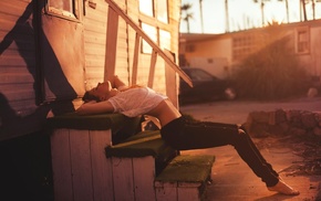 model, girl outdoors, sunset, girl