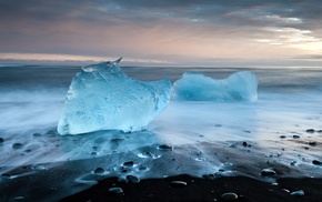 landscape, beach, stones, ice, iceberg
