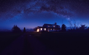 blue, sky, house, stars, night