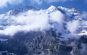 winter, mountain, rock, clouds