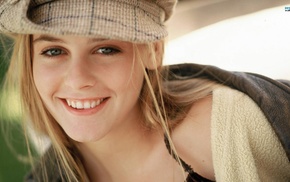 Alicia Silverstone, face, blue eyes, smiling, blonde