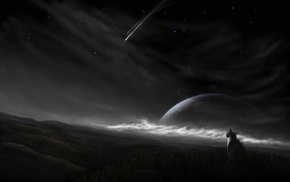 stars, planet, sky, night, animals