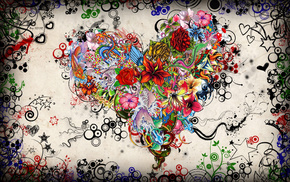 heart, stars, 3D, flowers, colorful