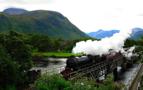 river, train, mountain